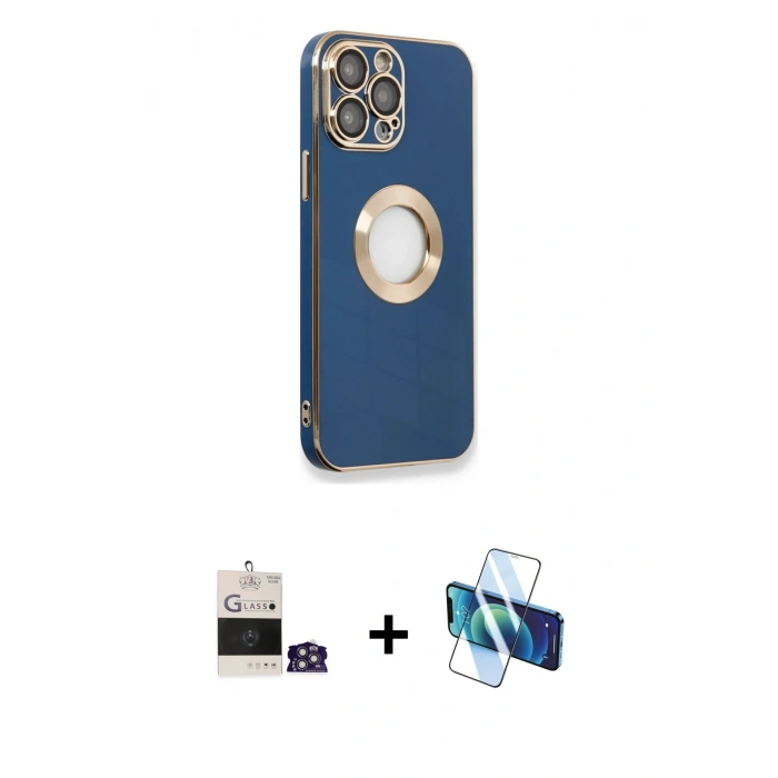 MARSİLYAN™- iPhone 14 Pro Max Kılıf İz Form Serisi - Siyah 3D Antistatik Cam Ekran Koruyucu + Bilvis Titan Kamera Lens - GS