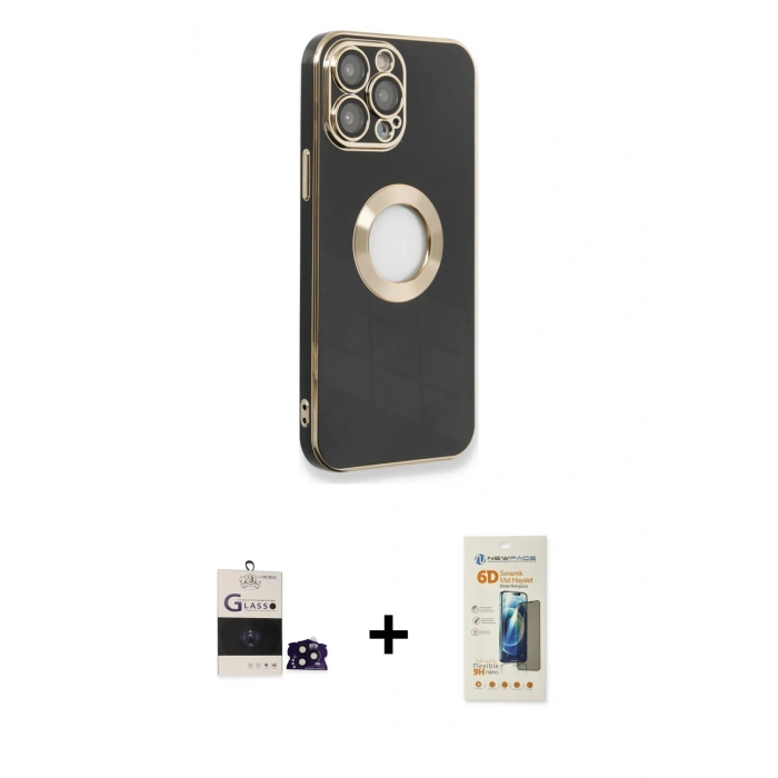 MARSİLYAN™- iPhone 14 Pro Max Kılıf İz Form Serisi - Siyah 6D Mat Seramik Hayalet Nano Ekran Koruyucu + Bilvis Titan Kamera Lens - SH