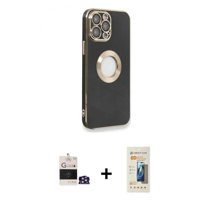 MARSİLYAN™- iPhone 14 Pro Max Kılıf İz Form Serisi - Siyah 6D Mat Seramik Hayalet Nano Ekran Koruyucu + Bilvis Titan Kamera Lens - GS
