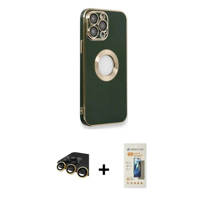 MARSİLYAN™- iPhone 14 Pro Max Kılıf İz Form Serisi - Siyah 6D Mat Seramik Hayalet Nano Ekran Koruyucu + Raze Metal Kamera Lens - GD