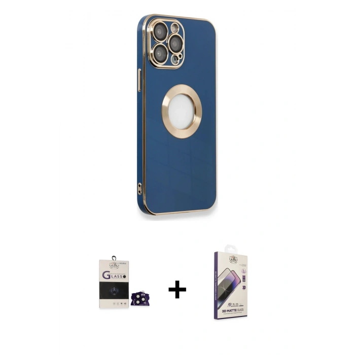 MARSİLYAN™- iPhone 14 Pro Max Kılıf İz Form Serisi - Siyah Bilvis 3D Mat Cam Ekran Koruyucu + Bilvis Titan Kamera Lens - SH