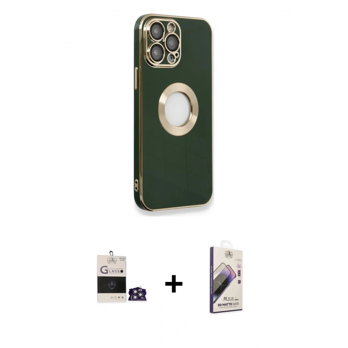 MARSİLYAN™- iPhone 14 Pro Max Kılıf İz Form Serisi - Siyah Bilvis 3D Mat Cam Ekran Koruyucu + Bilvis Titan Kamera Lens - GS
