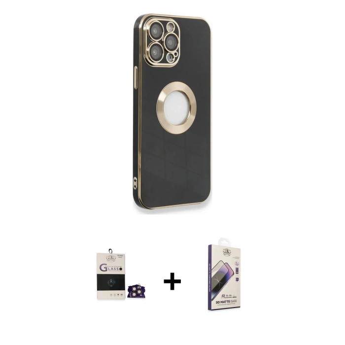 MARSİLYAN™- iPhone 14 Pro Max Kılıf İz Form Serisi - Siyah Bilvis 3D Mat Cam Ekran Koruyucu + Bilvis Titan Kamera Lens - GD