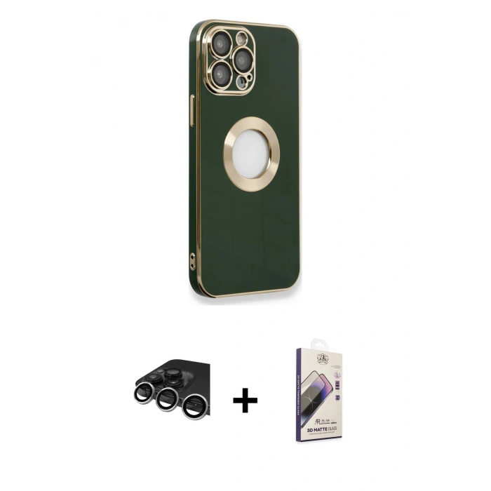MARSİLYAN™- iPhone 14 Pro Max Kılıf İz Form Serisi - Siyah Bilvis 3D Mat Cam Ekran Koruyucu + Raze Metal Kamera Lens - GS