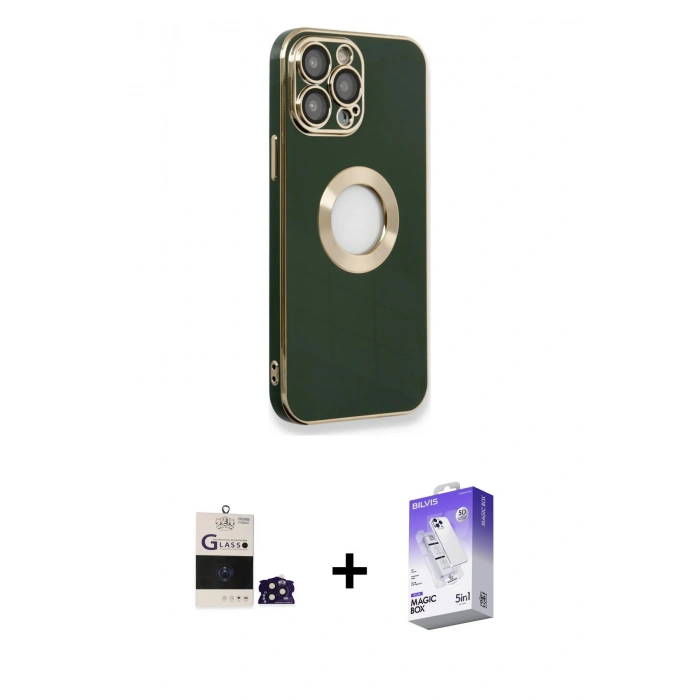 MARSİLYAN™- iPhone 14 Pro Max Kılıf İz Form Serisi - Siyah Bilvis 5in1 3D Magic Cam Ekran Koruyucu + Bilvis Titan Kamera Lens - DNMR