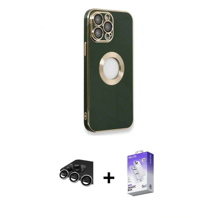 MARSİLYAN™- iPhone 14 Pro Max Kılıf İz Form Serisi - Siyah Bilvis 5in1 3D Magic Cam Ekran Koruyucu + Raze Metal Kamera Lens - GS