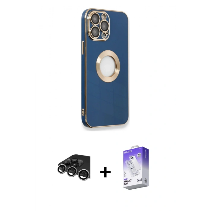 MARSİLYAN™- iPhone 14 Pro Max Kılıf İz Form Serisi - Siyah Bilvis 5in1 3D Magic Cam Ekran Koruyucu + Raze Metal Kamera Lens - GS