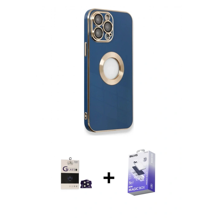 MARSİLYAN™- iPhone 14 Pro Max Kılıf İz Form Serisi - Siyah Bilvis 5in1 5D Magic Hayalet Cam Ekran Koruyucu + Bilvis Titan Kamera Lens - DNMR
