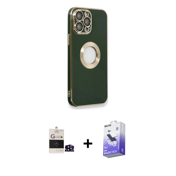 MARSİLYAN™- iPhone 14 Pro Max Kılıf İz Form Serisi - Siyah Bilvis 5in1 5D Magic Hayalet Cam Ekran Koruyucu + Bilvis Titan Kamera Lens - SH