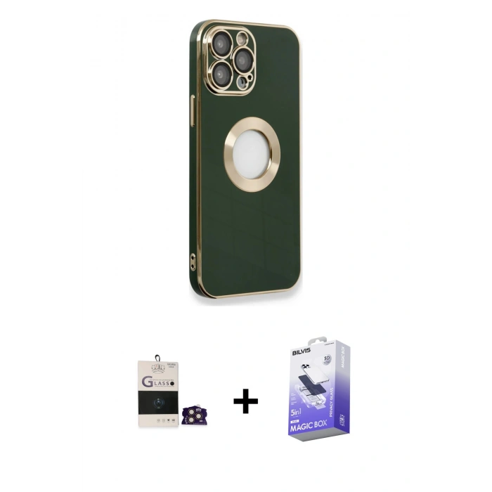 MARSİLYAN™- iPhone 14 Pro Max Kılıf İz Form Serisi - Siyah Bilvis 5in1 5D Magic Hayalet Cam Ekran Koruyucu + Bilvis Titan Kamera Lens - GD