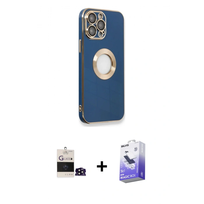 MARSİLYAN™- iPhone 14 Pro Max Kılıf İz Form Serisi - Siyah Bilvis 5in1 5D Magic Hayalet Cam Ekran Koruyucu + Bilvis Titan Kamera Lens - SH