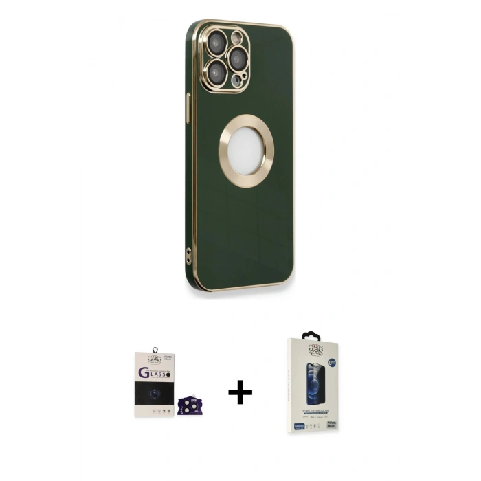 MARSİLYAN™- iPhone 14 Pro Max Kılıf İz Form Serisi - Siyah Bilvis Hayalet Cam Ekran Koruyucu + Derin Mor Bilvis Titan Kamera Lens