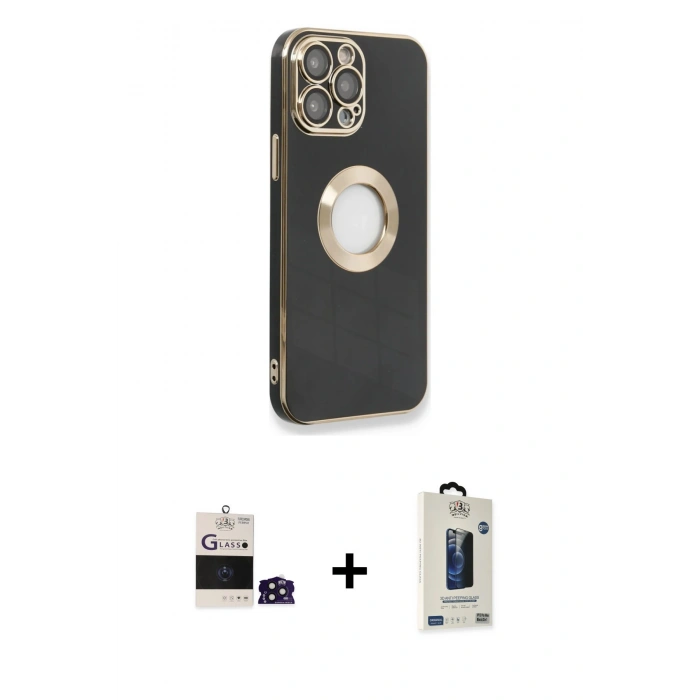 MARSİLYAN™- iPhone 14 Pro Max Kılıf İz Form Serisi - Siyah Bilvis Hayalet Cam Ekran Koruyucu + Derin Mor Bilvis Titan Kamera Lens