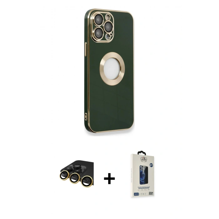 MARSİLYAN™- iPhone 14 Pro Max Kılıf İz Form Serisi - Siyah Bilvis Hayalet Cam Ekran Koruyucu + Raze Metal Kamera Lens - GD