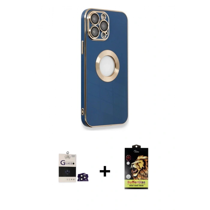 MARSİLYAN™- iPhone 14 Pro Max Kılıf İz Form Serisi - Siyah Buffer Cam Ekran Koruyucu + Bilvis Titan Kamera Lens - DNMR