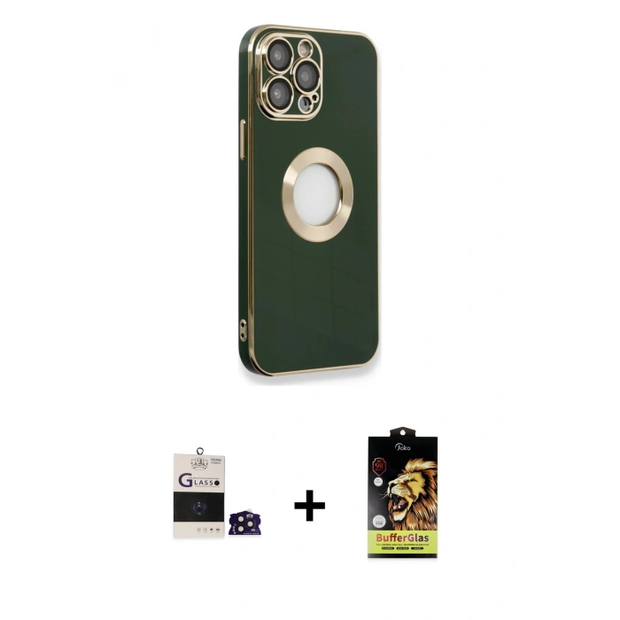 MARSİLYAN™- iPhone 14 Pro Max Kılıf İz Form Serisi - Siyah Buffer Cam Ekran Koruyucu + Bilvis Titan Kamera Lens - DNMR