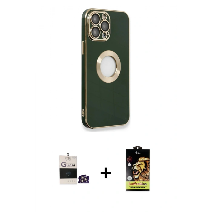 MARSİLYAN™- iPhone 14 Pro Max Kılıf İz Form Serisi - Siyah Buffer Cam Ekran Koruyucu + Bilvis Titan Kamera Lens - GD