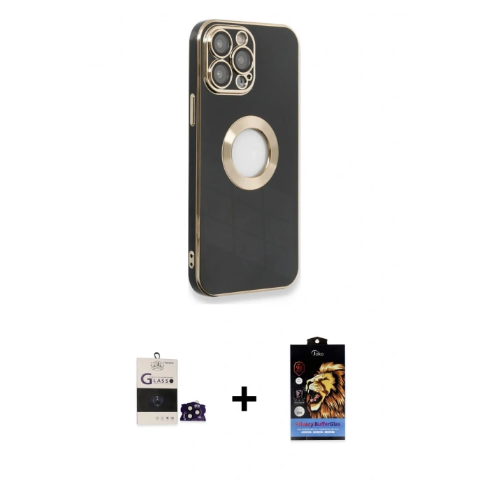 MARSİLYAN™- iPhone 14 Pro Max Kılıf İz Form Serisi - Siyah Buffer Hayalet Cam Ekran Koruyucu + Bilvis Titan Kamera Lens - SH