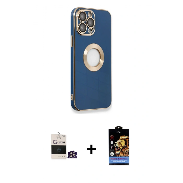 MARSİLYAN™- iPhone 14 Pro Max Kılıf İz Form Serisi - Siyah Buffer Hayalet Cam Ekran Koruyucu + Bilvis Titan Kamera Lens - GD