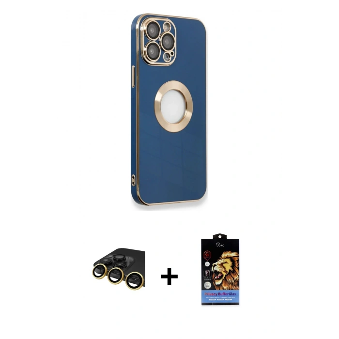 MARSİLYAN™- iPhone 14 Pro Max Kılıf İz Form Serisi - Siyah Buffer Hayalet Cam Ekran Koruyucu + Raze Metal Kamera Lens - GD