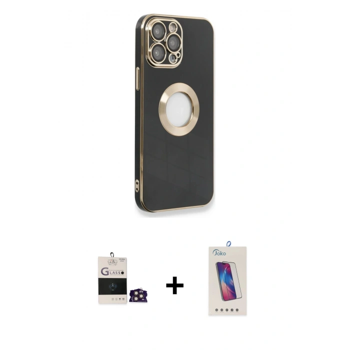 MARSİLYAN™- iPhone 14 Pro Max Kılıf İz Form Serisi - Siyah Joko 5D Cam + Bilvis Titan Kamera Lens - GD