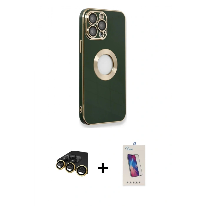 MARSİLYAN™- iPhone 14 Pro Max Kılıf İz Form Serisi - Siyah Joko 5D Cam + Raze Metal Kamera Lens - GD