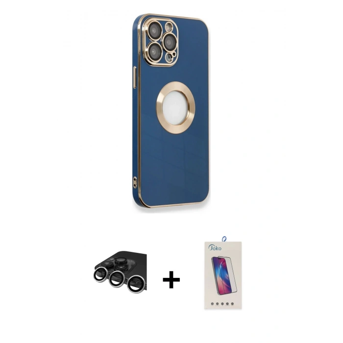 MARSİLYAN™- iPhone 14 Pro Max Kılıf İz Form Serisi - Siyah Joko 5D Cam + Raze Metal Kamera Lens - GS