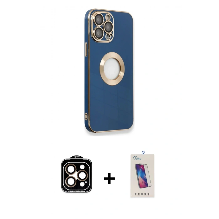 MARSİLYAN™- iPhone 14 Pro Max Kılıf İz Form Serisi - Siyah Joko 5D Cam + PVD Metal Kamera Lens - TU