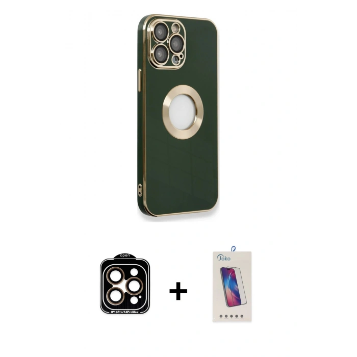 MARSİLYAN™- iPhone 14 Pro Max Kılıf İz Form Serisi - Siyah Joko 5D Cam + PVD Metal Kamera Lens - TU