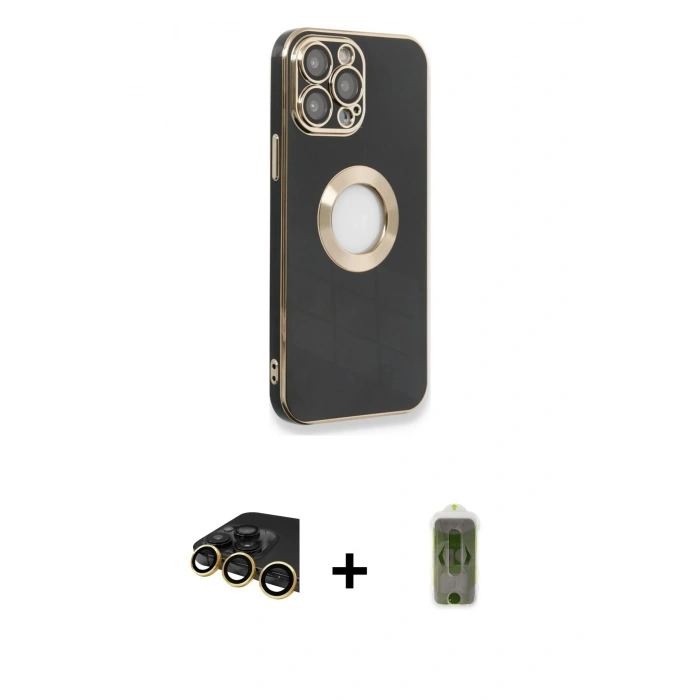 MARSİLYAN™- iPhone 14 Pro Max Kılıf İz Form Serisi - Siyah Joko Magic 5D Hayalet Cam + Raze Metal Kamera Lens - GD