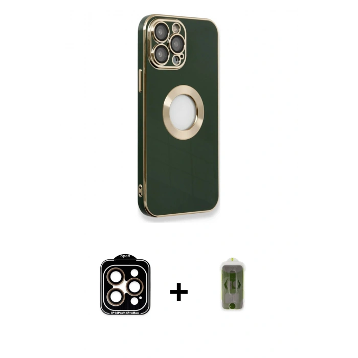 MARSİLYAN™- iPhone 14 Pro Max Kılıf İz Form Serisi - Siyah Joko Magic 5D Hayalet Cam + PVD Metal Kamera Lens - TU
