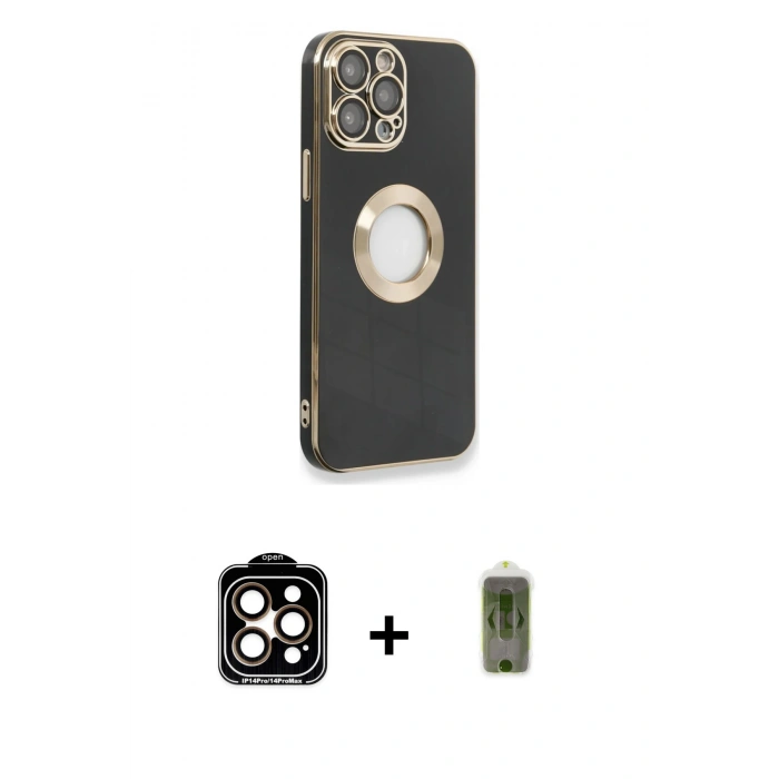 MARSİLYAN™- iPhone 14 Pro Max Kılıf İz Form Serisi - Siyah Joko Magic 5D Hayalet Cam + PVD Metal Kamera Lens - TU