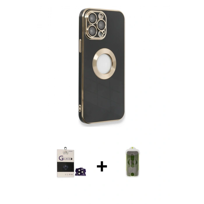 MARSİLYAN™- iPhone 14 Pro Max Kılıf İz Form Serisi - Siyah Joko Magic 5D Hayalet Cam + Siyah Bilvis Titan Kamera Lens