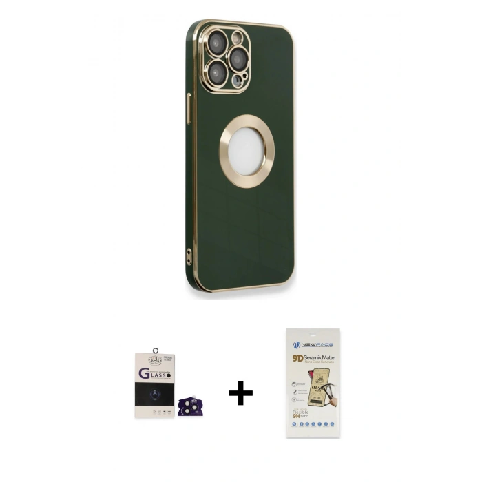 MARSİLYAN™- iPhone 14 Pro Max Kılıf İz Form Serisi - Siyah Mat Seramik Nano Ekran Koruyucu + Bilvis Titan Kamera Lens - DNMR