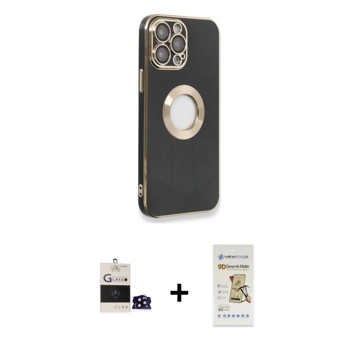 MARSİLYAN™- iPhone 14 Pro Max Kılıf İz Form Serisi - Siyah Mat Seramik Nano Ekran Koruyucu + Bilvis Titan Kamera Lens - SH