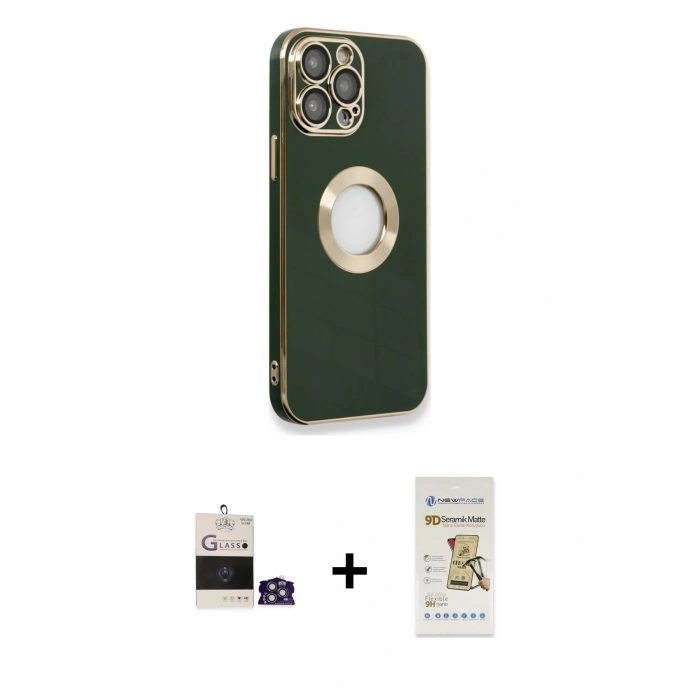 MARSİLYAN™- iPhone 14 Pro Max Kılıf İz Form Serisi - Siyah Mat Seramik Nano Ekran Koruyucu + Bilvis Titan Kamera Lens - GS