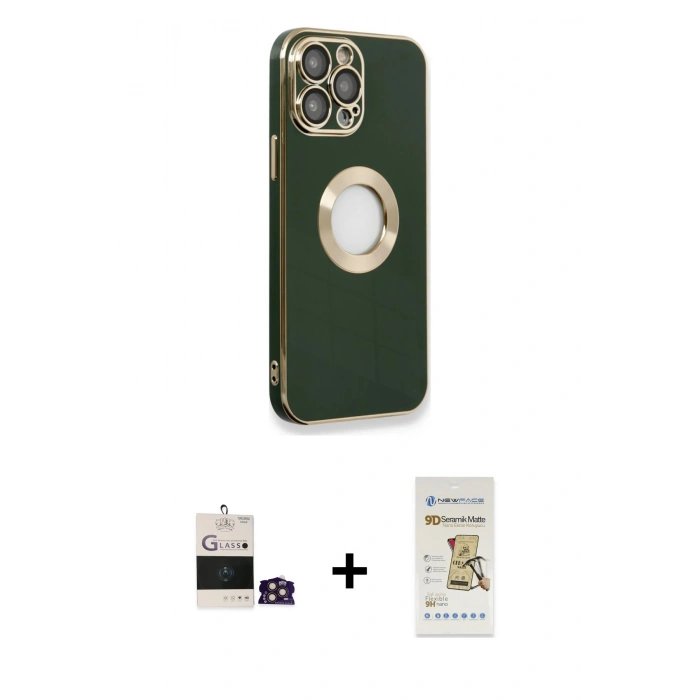 MARSİLYAN™- iPhone 14 Pro Max Kılıf İz Form Serisi - Siyah Mat Seramik Nano Ekran Koruyucu + Bilvis Titan Kamera Lens - GD
