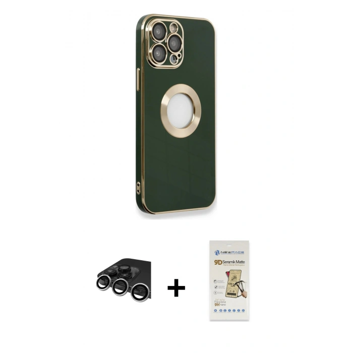 MARSİLYAN™- iPhone 14 Pro Max Kılıf İz Form Serisi - Siyah Mat Seramik Nano Ekran Koruyucu + Gümüş Raze Metal Kamera Lens