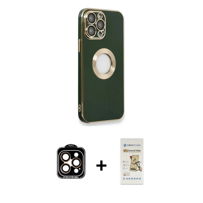 MARSİLYAN™- iPhone 14 Pro Max Kılıf İz Form Serisi - Siyah Mat Seramik Nano Ekran Koruyucu + PVD Metal Kamera Lens - TU