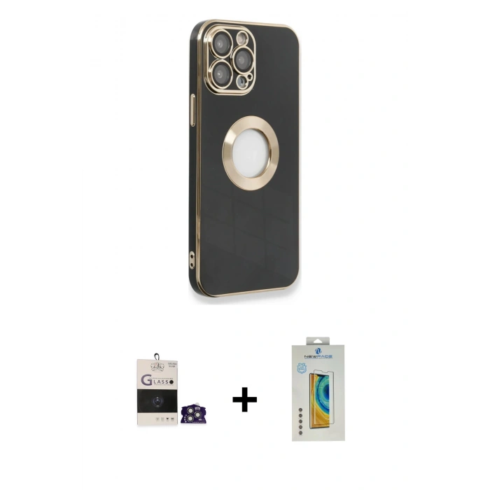 MARSİLYAN™- iPhone 14 Pro Max Kılıf İz Form Serisi - Siyah Polymer Nano Ekran Koruyucu + Bilvis Titan Kamera Lens - GS