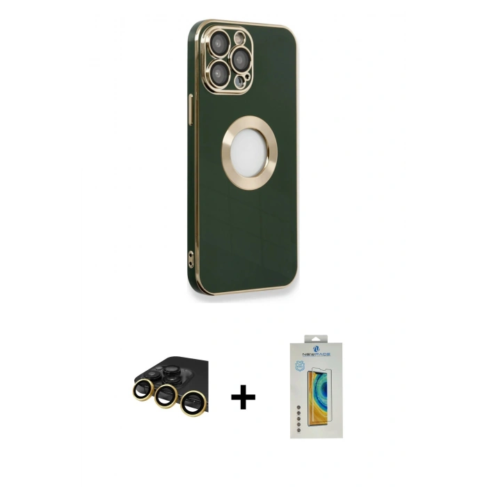 MARSİLYAN™- iPhone 14 Pro Max Kılıf İz Form Serisi - Siyah Polymer Nano Ekran Koruyucu + Raze Metal Kamera Lens - GD