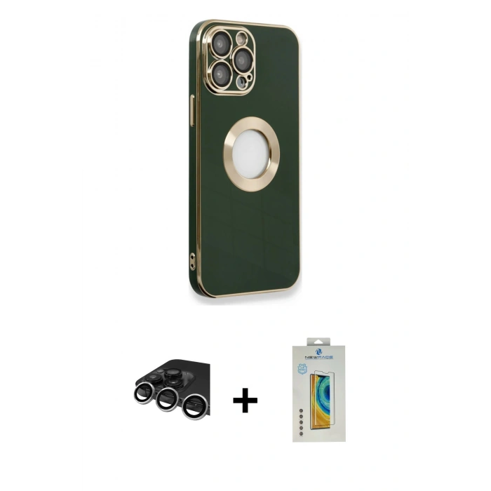 MARSİLYAN™- iPhone 14 Pro Max Kılıf İz Form Serisi - Siyah Polymer Nano Ekran Koruyucu + Raze Metal Kamera Lens - GS