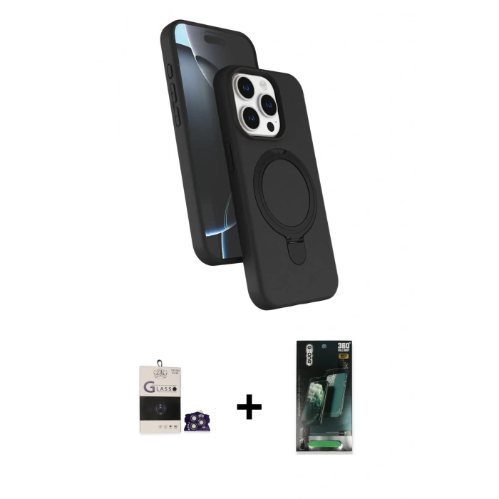 MARSİLYAN™- iPhone 14 Pro Max Kılıf İz Işık Koleksiyonu - Şeffaf 360 Full Body Arka Koruyucu + Bilvis Titan Kamera Lens - GS