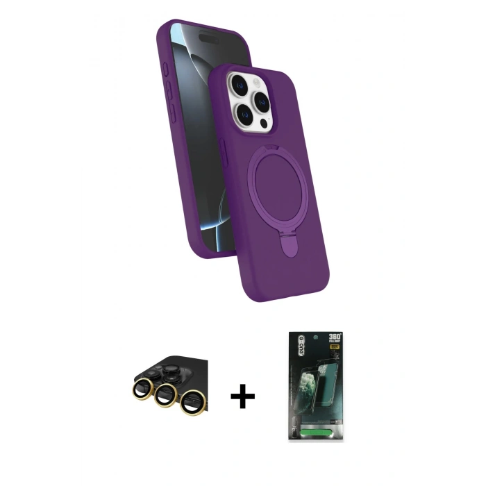 MARSİLYAN™- iPhone 14 Pro Max Kılıf İz Işık Koleksiyonu - Şeffaf 360 Full Body Arka Koruyucu + Raze Metal Kamera Lens - GD