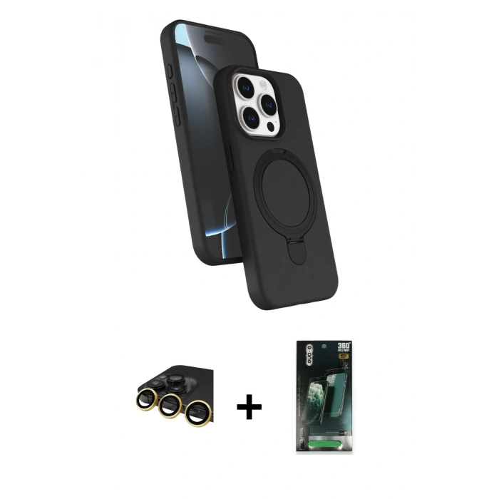 MARSİLYAN™- iPhone 14 Pro Max Kılıf İz Işık Koleksiyonu - Şeffaf 360 Full Body Arka Koruyucu + Raze Metal Kamera Lens - GD