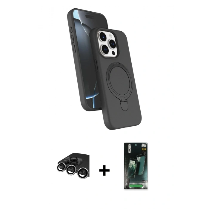 MARSİLYAN™- iPhone 14 Pro Max Kılıf İz Işık Koleksiyonu - Şeffaf 360 Full Body Arka Koruyucu + Raze Metal Kamera Lens - GS