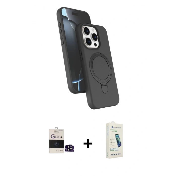 MARSİLYAN™- iPhone 14 Pro Max Kılıf İz Işık Koleksiyonu - Şeffaf Pasifik Cam Ekran Koruyucu + Bilvis Titan Kamera Lens - SH