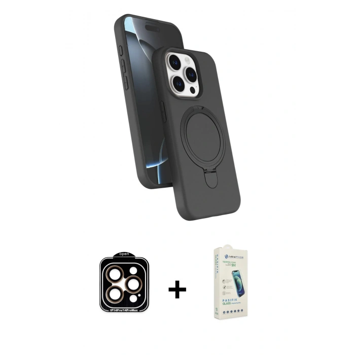 MARSİLYAN™- iPhone 14 Pro Max Kılıf İz Işık Koleksiyonu - Şeffaf Pasifik Cam Ekran Koruyucu + PVD Metal Kamera Lens - TU