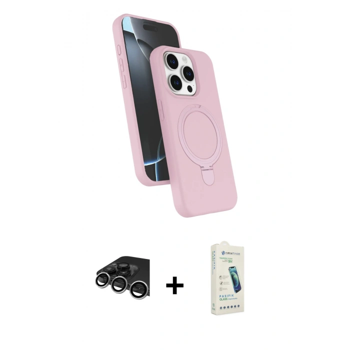 MARSİLYAN™- iPhone 14 Pro Max Kılıf İz Işık Koleksiyonu - Şeffaf Pasifik Cam Ekran Koruyucu + Raze Metal Kamera Lens - GS