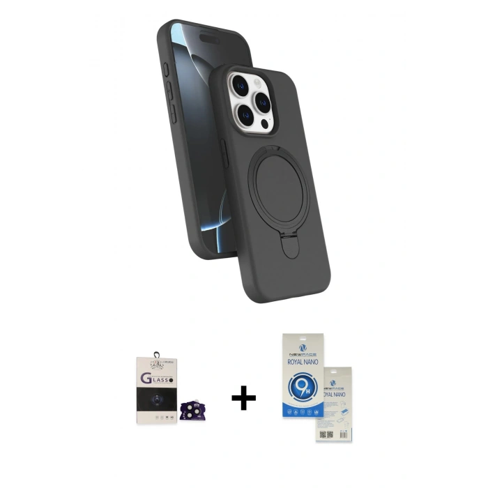 MARSİLYAN™- iPhone 14 Pro Max Kılıf İz Işık Koleksiyonu - Şeffaf Royal Nano Ekran Koruyucu + Bilvis Titan Kamera Lens - SH